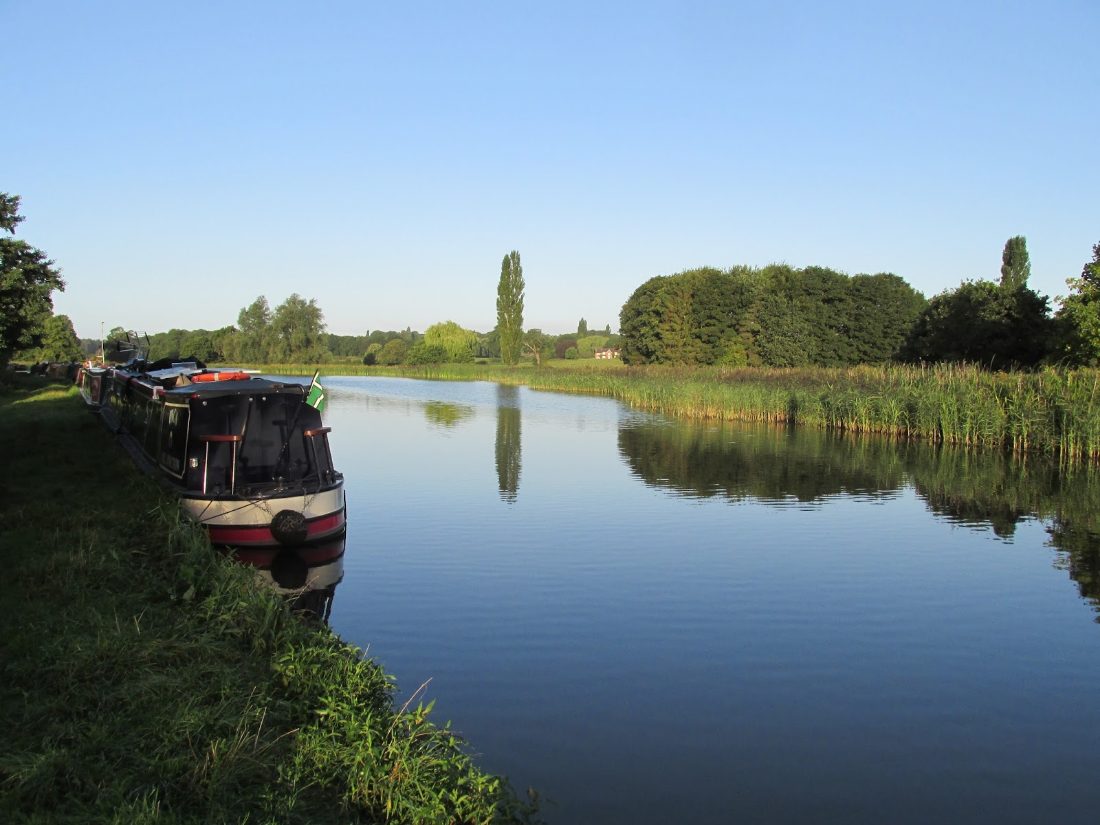 A narrowboat moored on Tixall Wide